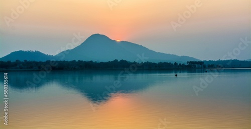 Fototapeta Naklejka Na Ścianę i Meble -  sunset over  baranti lake of purulia