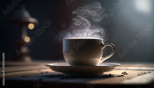 The Perfect Cup: Steam Rising from a Delicious Cup of Coffee (created with Generative AI)