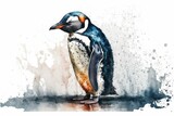 Illustration of a penguin in watercolor, isolated on a white background. Generative AI