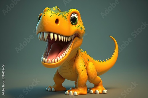 3D figure toy. Cute cheerful Tyrannosaurus Rex cartoon. A group of primitive reptile dinosaurs from the Cretaceous period. Generative AI 