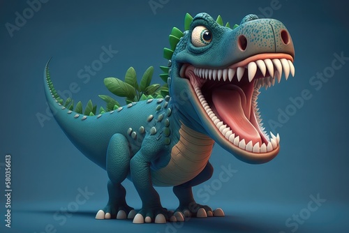 3D super cute cheerful Allosaurus cartoon. A group of primitive reptile dinosaurs from the Jurassic period. Generative AI 