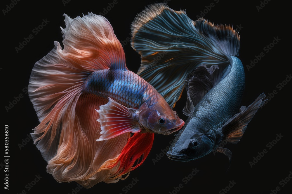 Fototapeta premium Isolated siamese fighting fish and betta fish against a dark backdrop. Generative AI