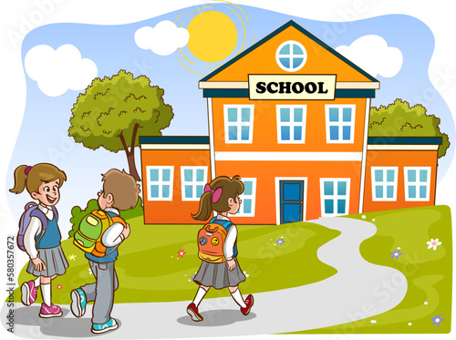children going to school cartoon vector