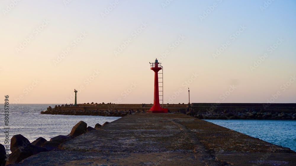 Seaside beautiful sunset harbor view