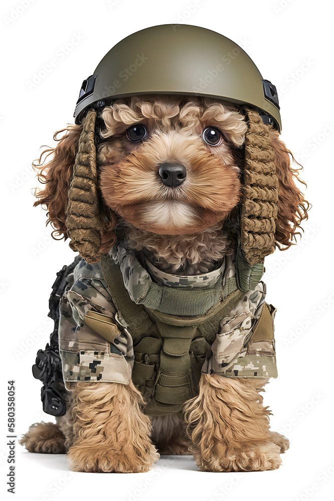 Cute cockapoo dog in an army costume AI generative Stock Illustration |  Adobe Stock