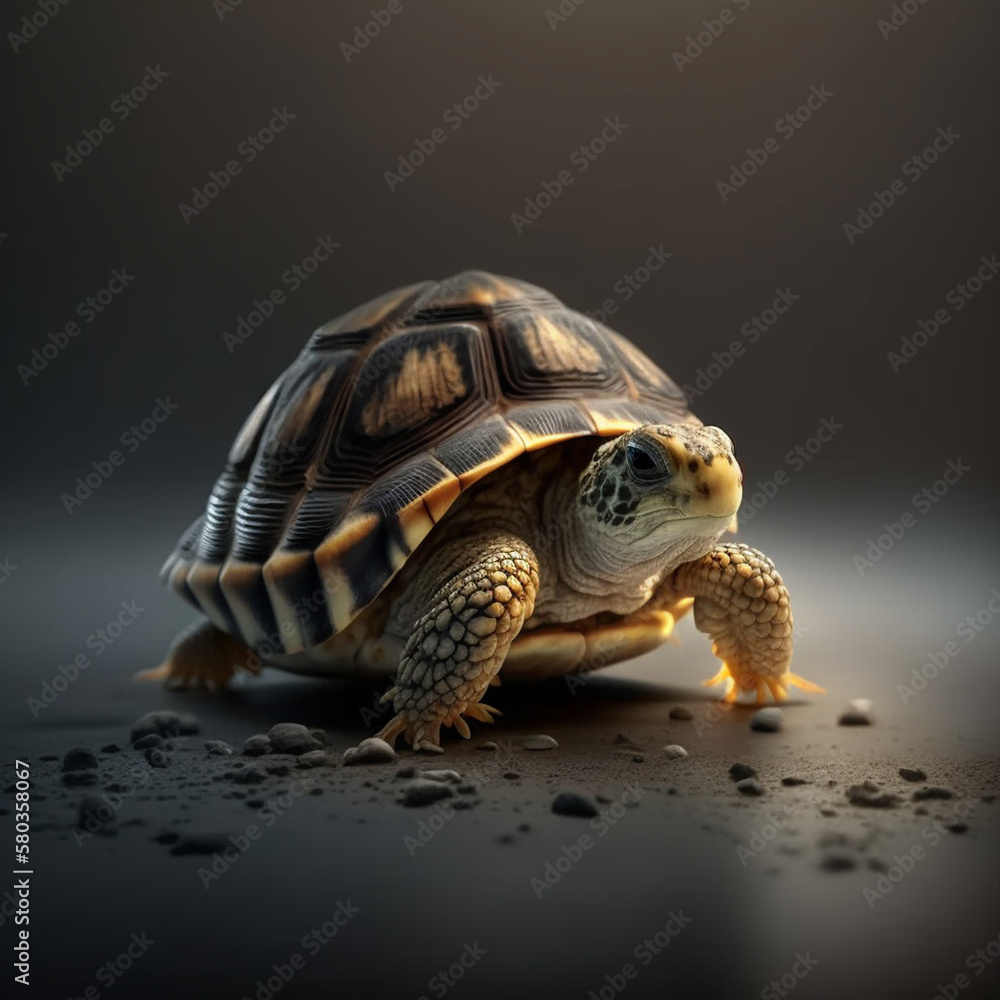 Cute turtle or tortoise in a studio reptile animal.Generative AI.