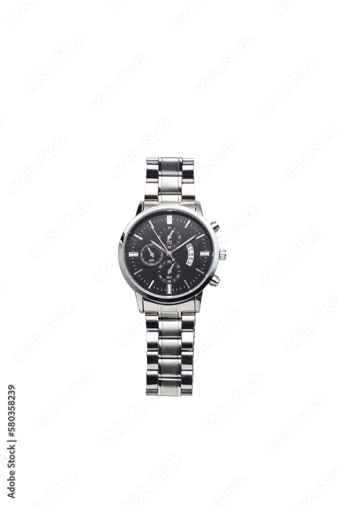 Luxury black and silver watch on transparent background Luxury black and silver watch on transparent background