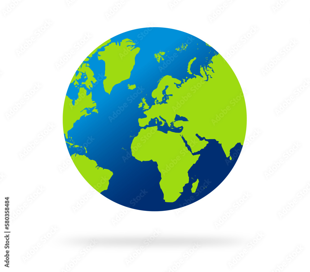 Earth globe with green and blue color vector illustration. world globe. World map in globe shape. Earth globes Flat style. - obrazy, fototapety, plakaty 