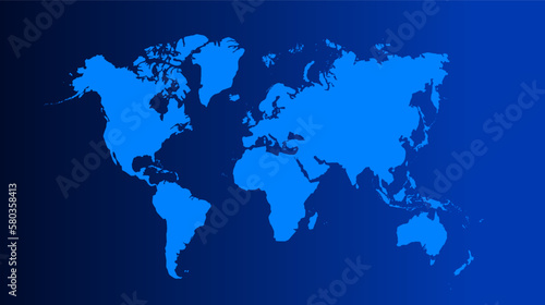 World map blue color vector illustration. World map template with continents, North and South America, Europe and Asia, Africa and Australia
