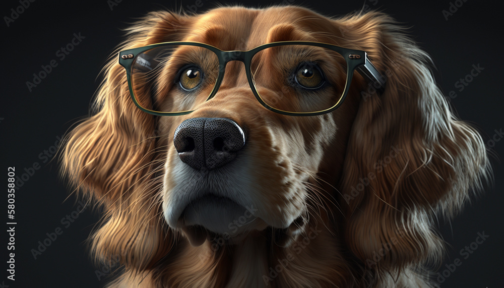 dog with glasses.Generative AI.