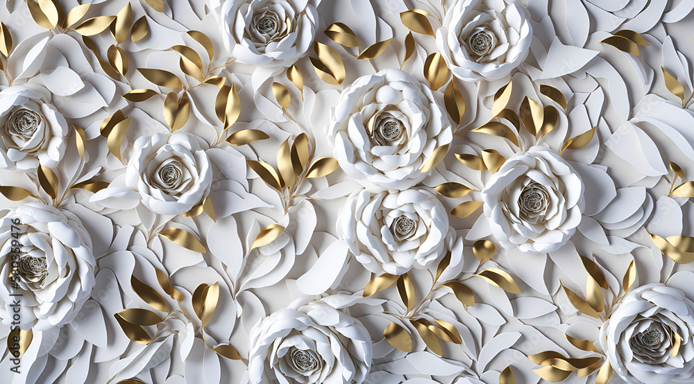 Abstract White Paper and Gold Flower | Generative AI