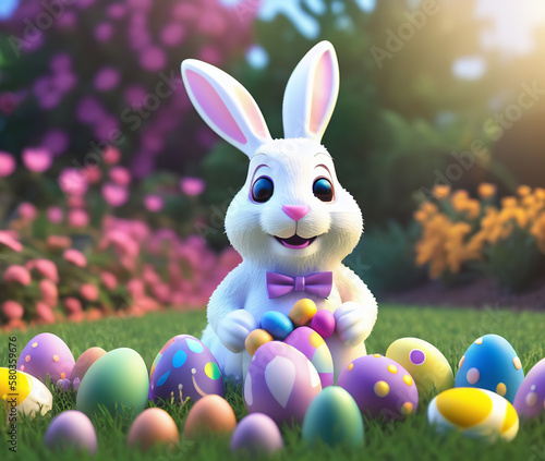 Wallpaper Mural Cartoonish easter bunny using bow tie with easter eggs Torontodigital.ca