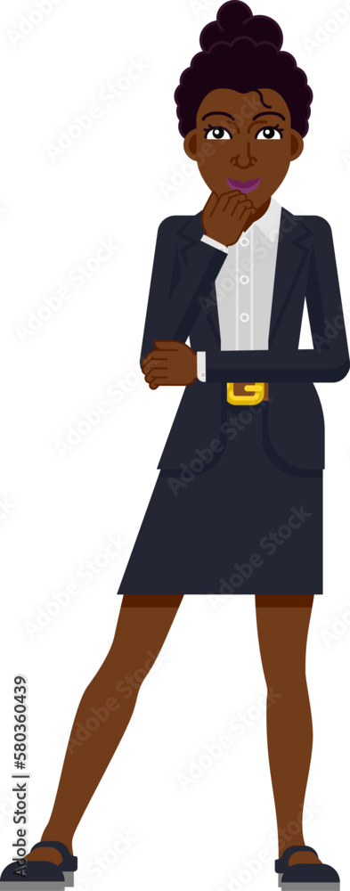 A confident black business woman cartoon illustration A confident black business woman cartoon illustration
