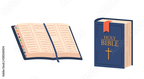 Closed and Open Bible Book. Religious Text Containing Stories And Prophecies. Divided Into Old And New Testaments