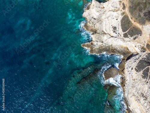 drone shot of Cape Kamenjak, a protected natural area on the southern tip of the Istrian peninsula in Croatia, Europe