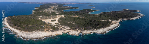 Obraz na płótnie Panoramic shot of Cape Kamenjak, a protected natural area on the southern tip of the Istrian peninsula in Croatia, Europe w salonie