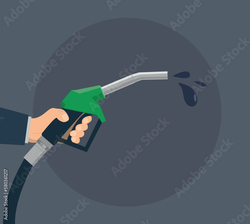 illustration vectorielle représentant une main tenant une pompe à essence. des gouttes de gasoil sortent du tuyau
