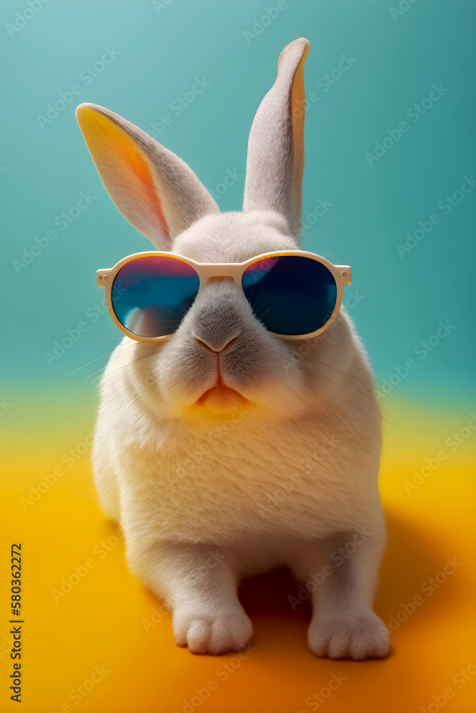 Rabbit with sunglasses, vintage 70s style, Generative AI