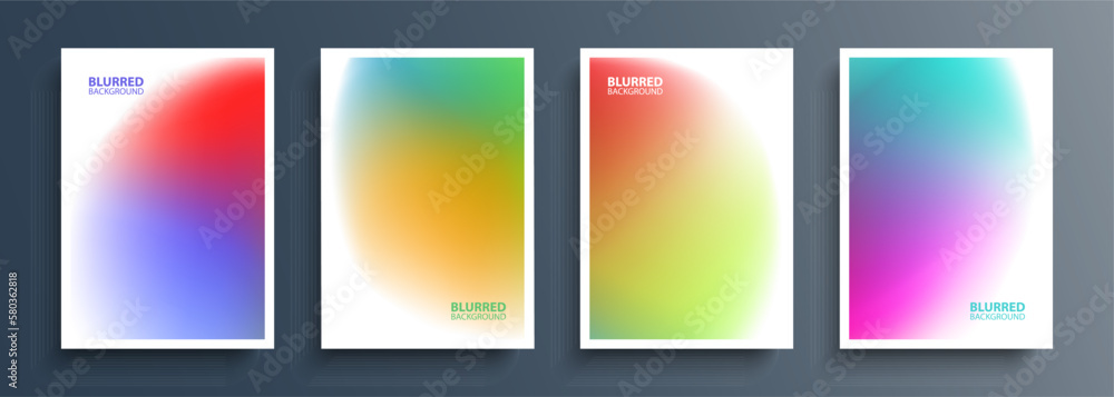Set of blurred backgrounds with soft color gradients. Abstract graphic templates collection for brochure covers, posters and flyers. Vector illustration.