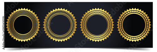 Gold round medal badges and labels. Premium quality medals set. Luxury gold badges and labels. Premium round quality badges and labels