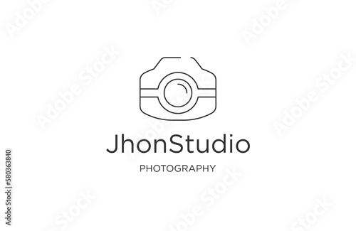 Camera photography line art logo icon design template flat vector