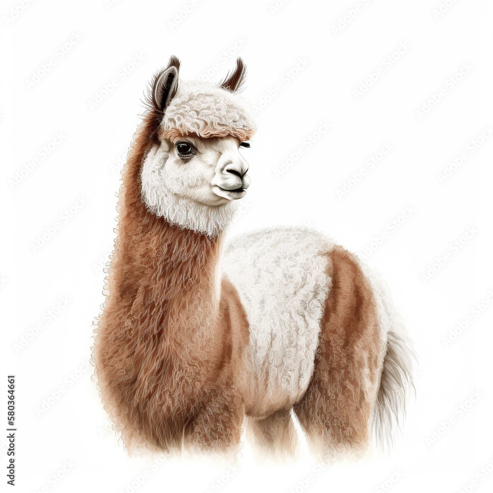 Obraz premium illustration cartoon, alpaca animal,white background,generative ai