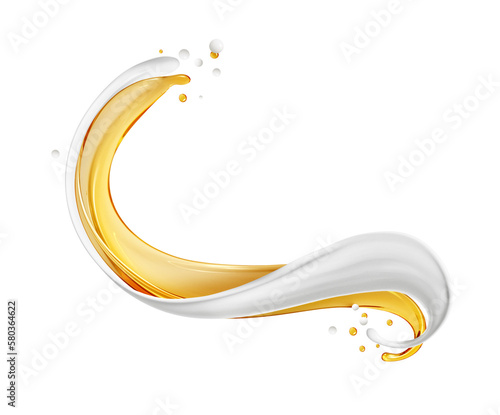 Beautiful oily and milky splashes in the air closeup on a transparent background
