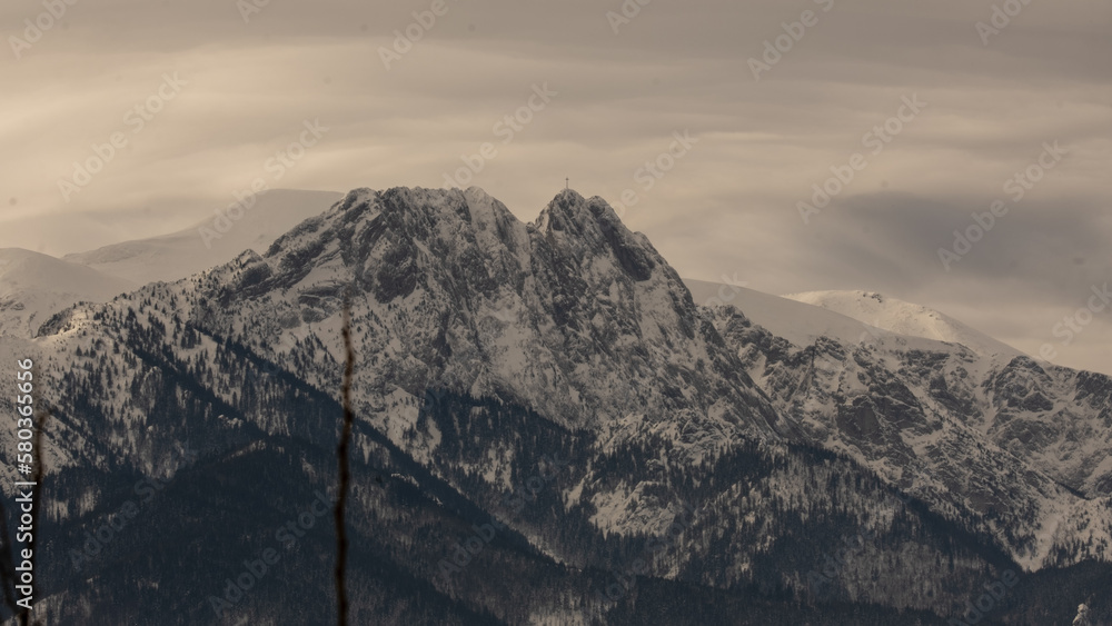 Winter view of Giewont. Tatra Mountains, Muzasichle, Zakopane, Lesser Poland, Poland.