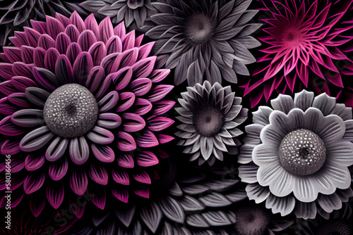 Magenta flowers pattern  Generative Ai