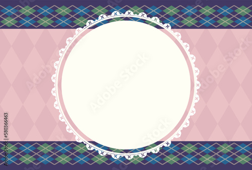 アーガイルチェック　レース模様のフレーム　ベクター