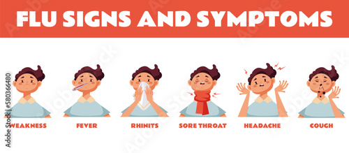 Sick cold flu symptom ill fever cough kid child infographic concept. Vector graphic design illustration element