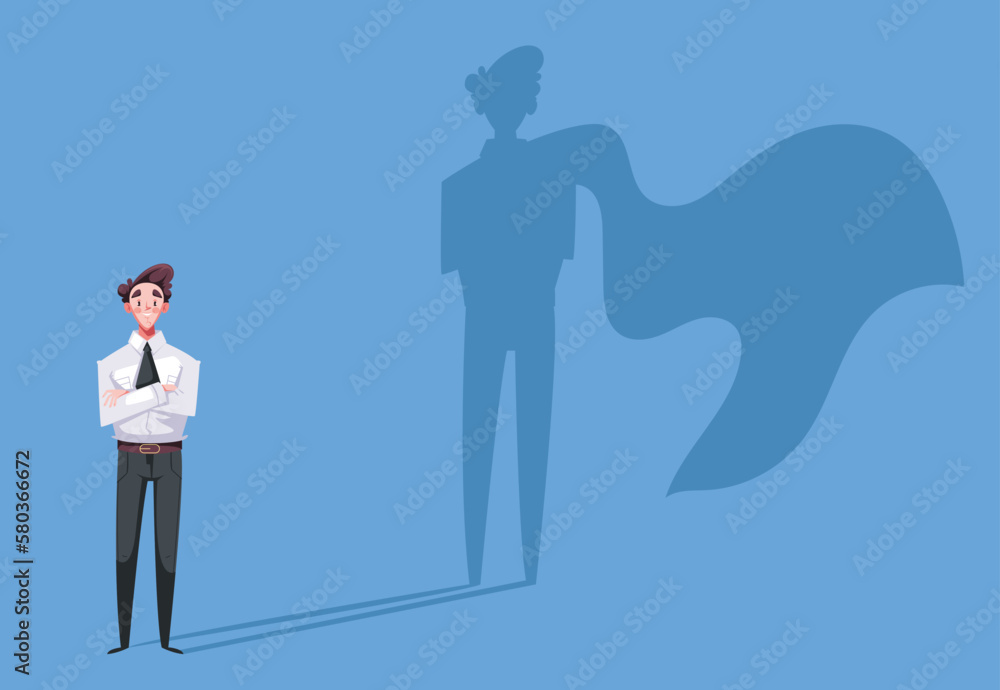 Superhero shadow people super hero leader with cape. Business people office workers characters concept. Vector graphic design illustration Superhero shadow people super hero leader with cape. Business people office workers characters concept. Vector graphic design illustration