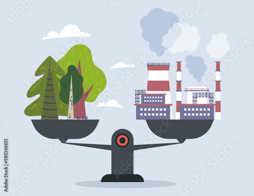 Balance ecology climate carbon climate scale concept. Vector graphic design illustration