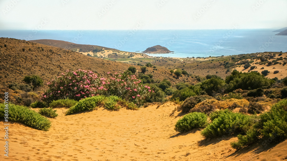The sand dunes located in the desert of Gomati on Lemnos or Limnos greek island in the Aegean sea.