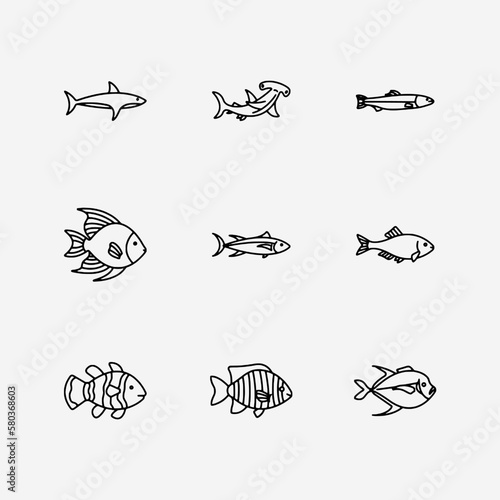 Fish icon set isolated on white