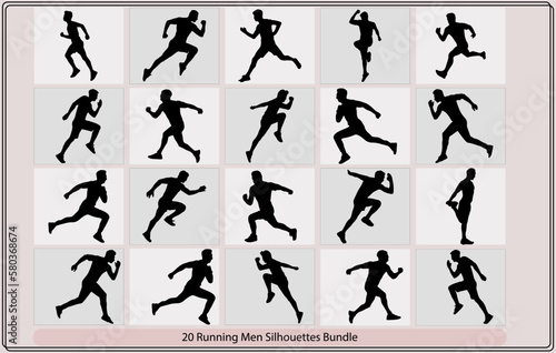Set running men silhouettes,Run.Running men,Geometric running man,Man running sprinting silhouette flat vector 
