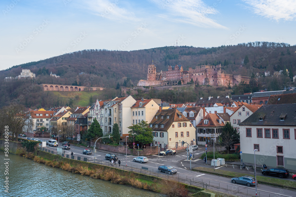 Neckar River skyline and Heidelberg Castle - Heidelberg, Germany
