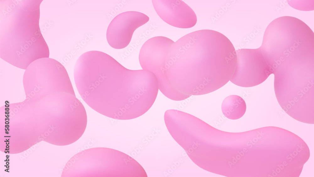 Abstract 3d shapes flow, liquid pink feminine blob and bubble. Creative party fluid banner. Modern floating pithy vector background graphic design Abstract 3d shapes flow, liquid pink feminine blob and bubble. Creative party fluid banner. Modern floating pithy vector background graphic design