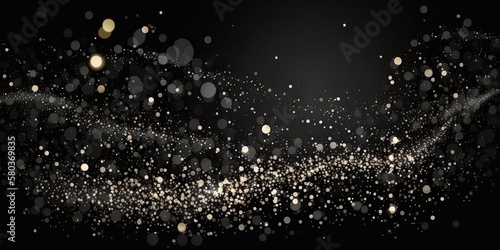 Shimmering particles fly on a dark background to create a glowing effect, Generative AI