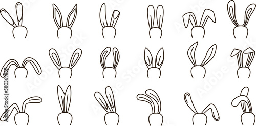 Doodle rabbit ears. Tiny sketch bunny various ear, black easter decorations. Abstract fun decorative elements, isolated play neoteric vector set