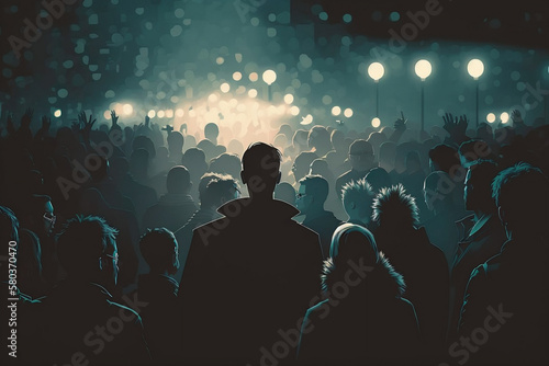 Nighttime Crowd, Crowd At Night Background, Generative Ai
