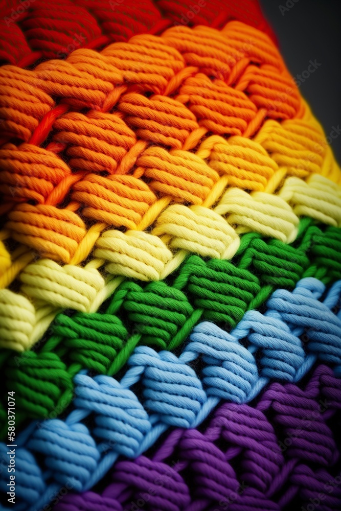illustration, in the style of the crocheted LGBT rainbow flag, ai generative