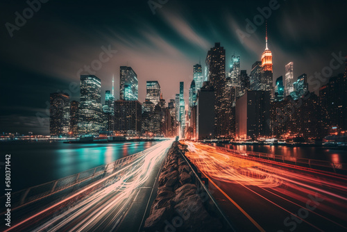 Big city at night  AI generated