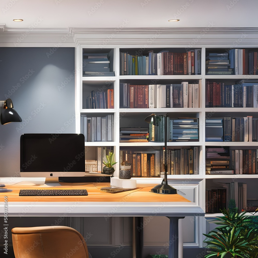 The home office has a desk and a comfy chair 2_SwinIRGenerative AI The home office has a desk and a comfy chair 2_SwinIRGenerative AI