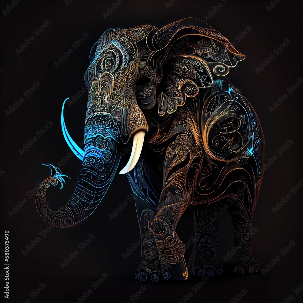 Obraz premium Fractal Glowing Animal horse elephant cat dog bear dragon bull ram loin polar bear, highland cow