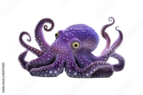 A purple octopus isolated on transparent background - Generative AI