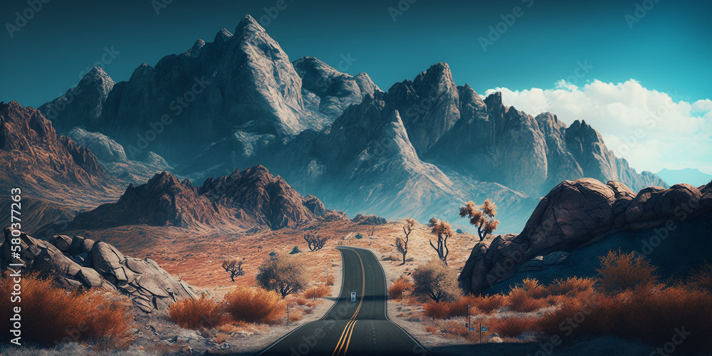 landscape of roads between snowy mountains