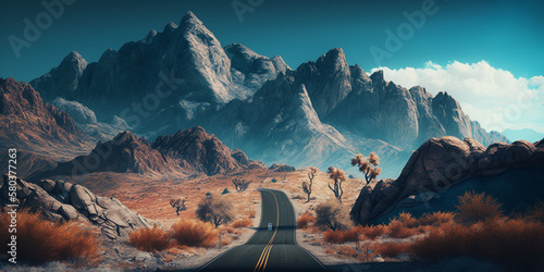 landscape of roads between snowy mountains