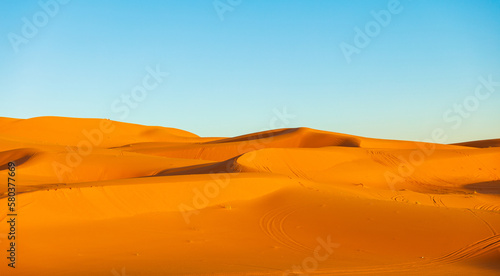 Sahara dunes desert panorama, Merzouga, Morocco