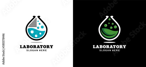 Lab science logo design, lab icon with glass drip modern concept